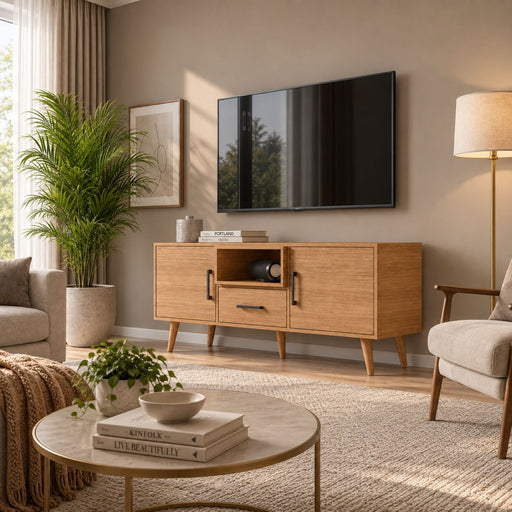 TV Stand For TVs Up To 60" With 2 Doors, 1 Drawer And 1 Open Shelf - Oak Home Essentials