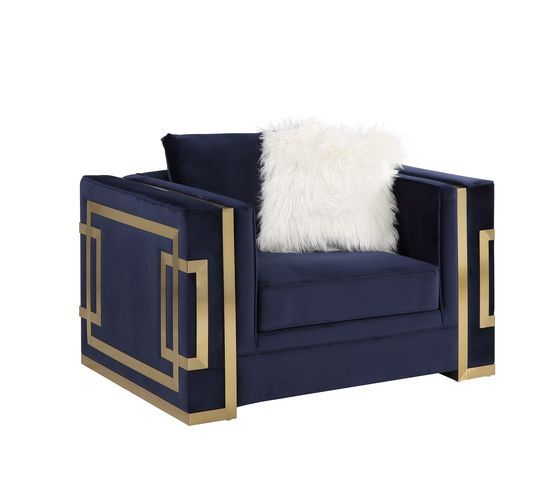 Virrux - Chair With 2 Pillows - Blue Velvet & Gold ACME