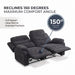 2 Seat Manual Recliner Loveseat With 150° Deep Recline, For Small Living Spaces - Dark Gray Home Essentials