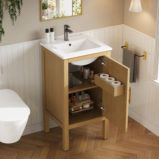 Bathroom Cabinet With Sink, Adjustable Shelf, Soft Closing Hinges - Natural Wood Hearth and Haven