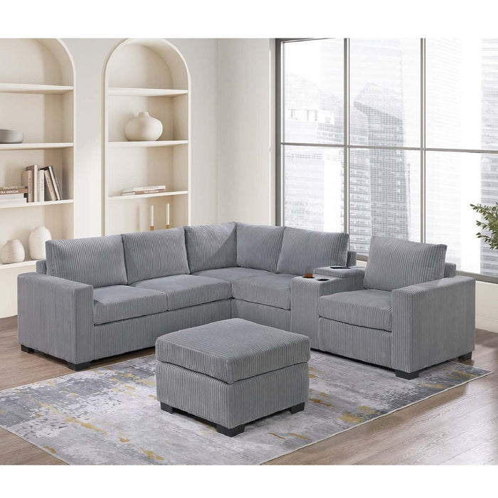 Contemporary L-Shaped Sectional Set With USB Console & Ottoman Home Essentials