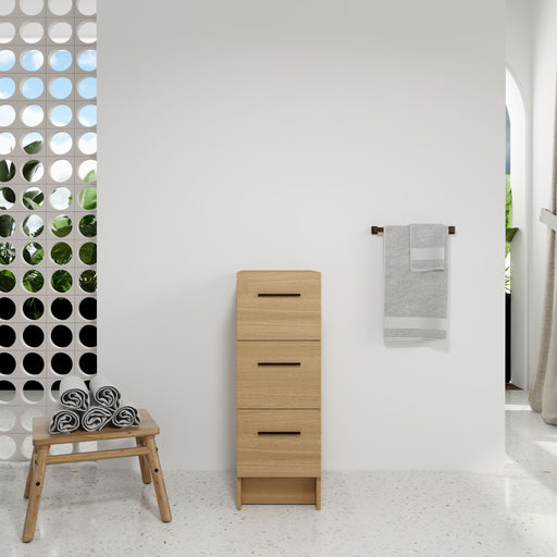 Slim Freestanding Bathroom Storage Cabinet, 3 Drawers - Light Oak Home Essentials