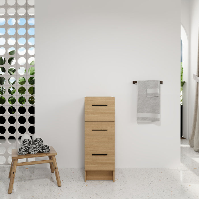 Slim Freestanding Bathroom Storage Cabinet, 3 Drawers - Light Oak Home Essentials