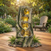 Outdoor Water Fountain, Tree Stump Cascading Fountain With Warm LED Lights - Earthy Yellow Daily Nest