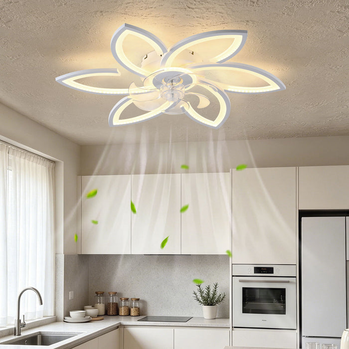 30" Flower 6 Speed Ceiling Fan With Remote Controlled LED Lights, Low Profile Flush Mount Fan Daily Nest