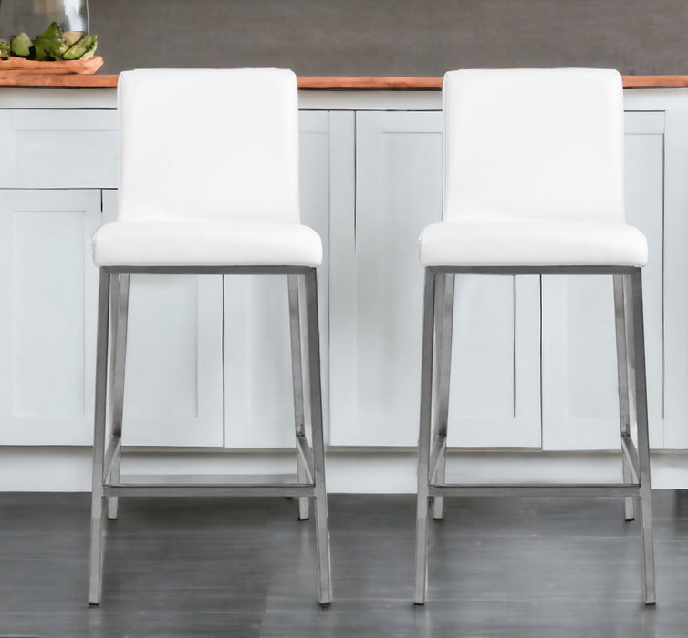 Low Back Counter Height Bar Chairs (Set of 2) - White / Silver