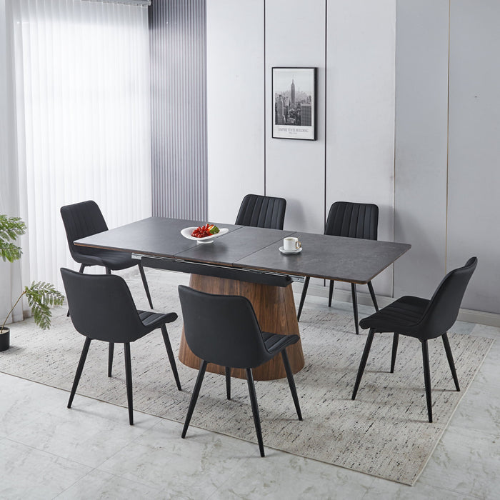 Extendable Dining Table With Cone Base And 6 Dining Chairs - Brown / Black Home Essentials