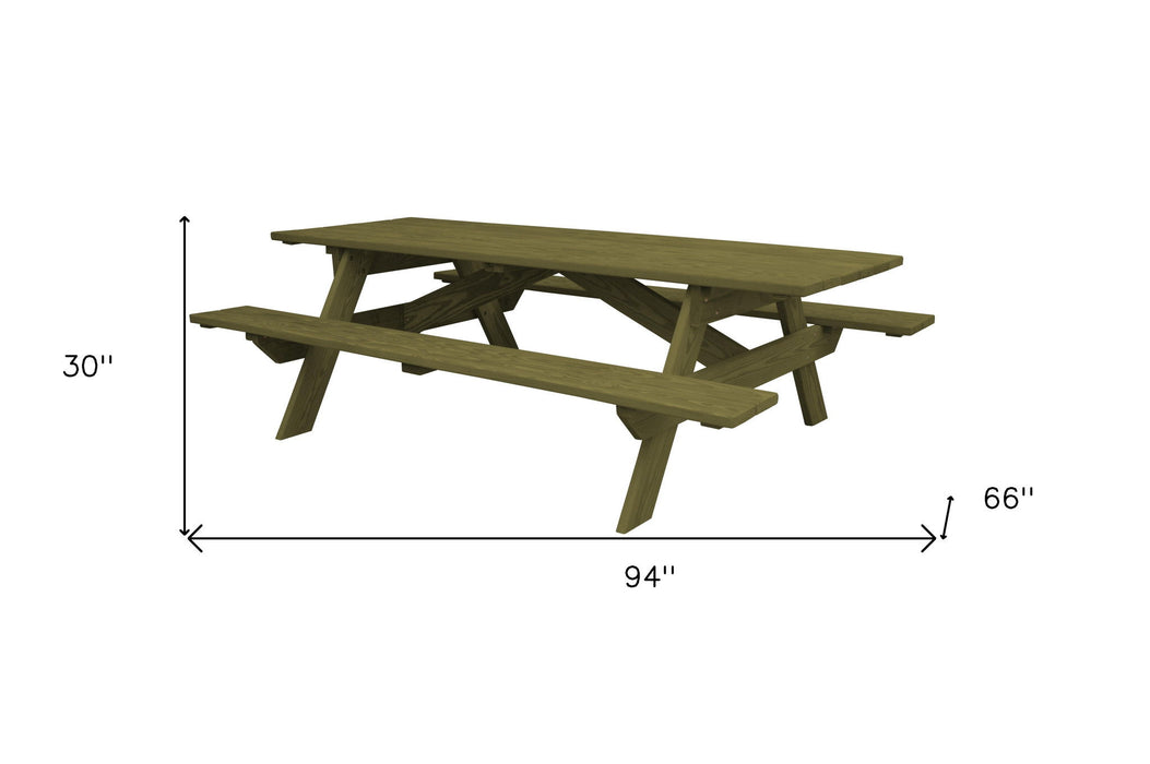 94" Solid Wood Outdoor Picnic Table - Light Brown