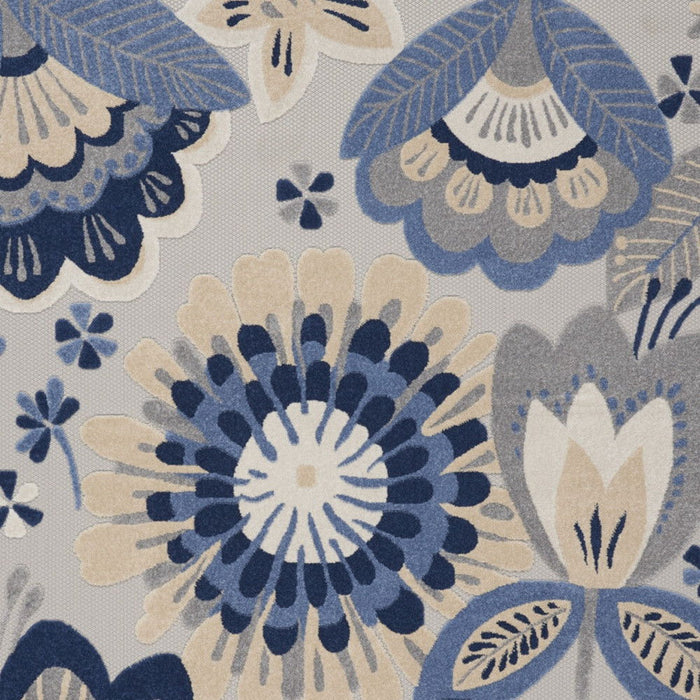 9' X 12' Floral Non Skid Indoor / Outdoor Area Rug - Blue / Gray