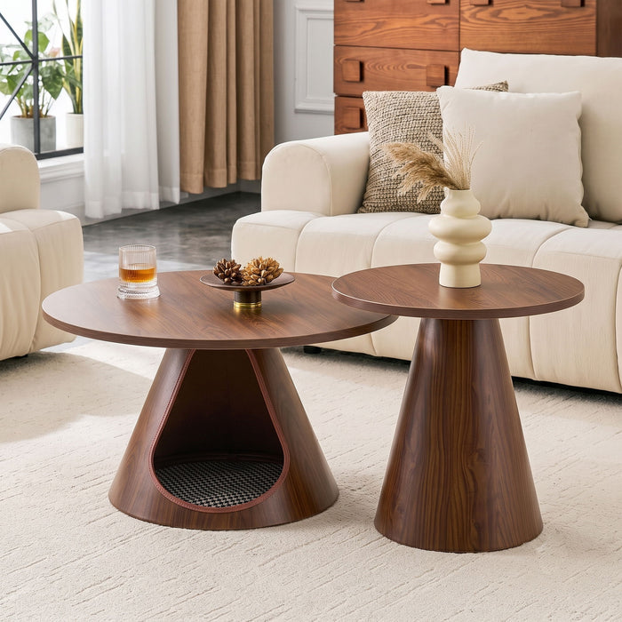 Nesting Coffee Table With Integrated Cat Cave Bed (Set of 2) - Walnut Home Essentials