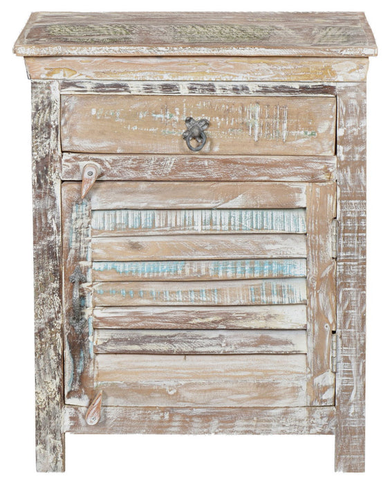 24" x 18" x 30" One Drawer Shutter Solid Wood Nightstand - Distressed White