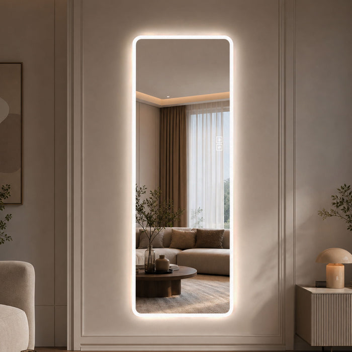 LED Full Length Mirror With Frosted Edge Lighting, 3 Color Temperatures Daily Nest
