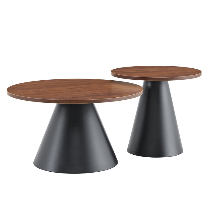 Nesting Coffee Table, Adjustable Foot Pads For Living Room (Set of 2) - Walnut / Black Home Essentials