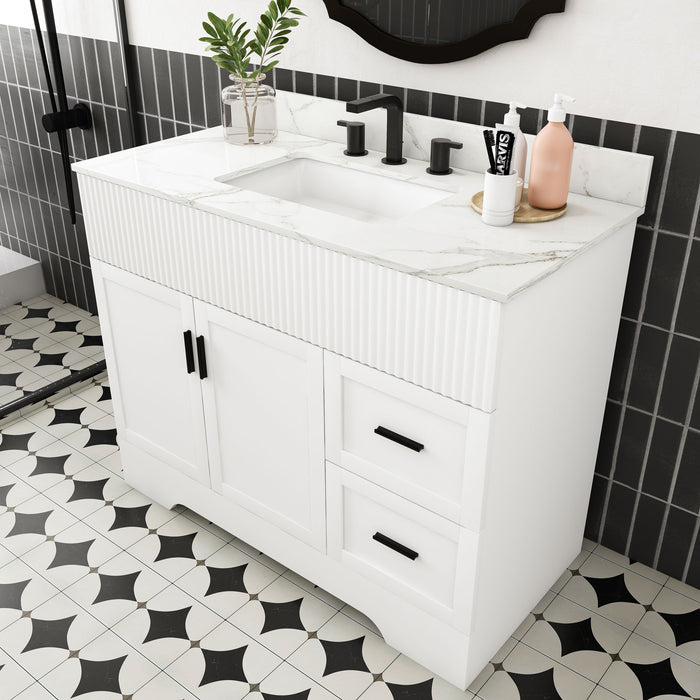 Bathroom Vanity Set, Fluted Cabinet With Soft Close Doors & Drawers, 3 Faucet Holes, Sink Included - White Home Essentials