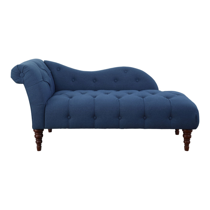 1 Piece Modern Traditional Chaise Button Tufted Detail Blue Upholstery Style Comfort Living Room Furniture Espresso Finish Legs