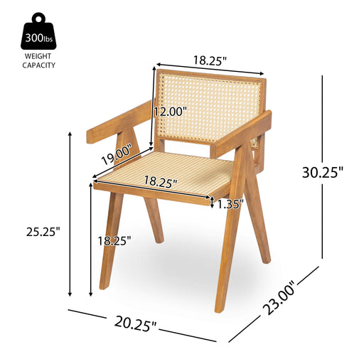 Chandigarh Arm Dining Chair With Natural Cane Design (Set of 2) Noble House