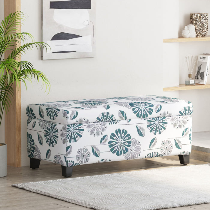 Luxury Storage Ottoman With Floral Patterned Fabric, Soft-Close Hinges, Multi Functional