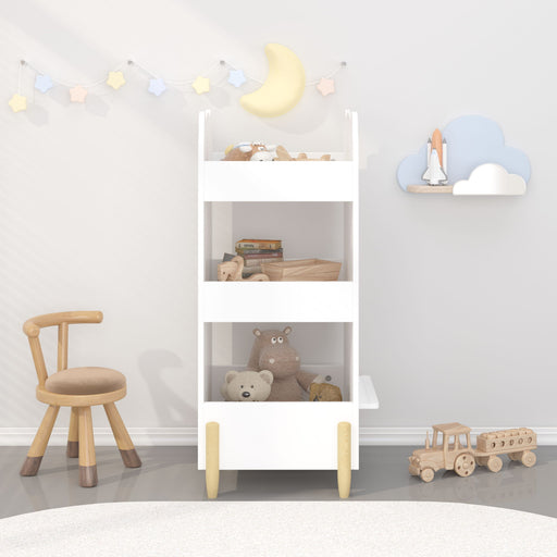 Bear Shaped Bookshelf With Chalkboard Side, 3 Tier Storage Organizer For Playroom - White Home Essentials