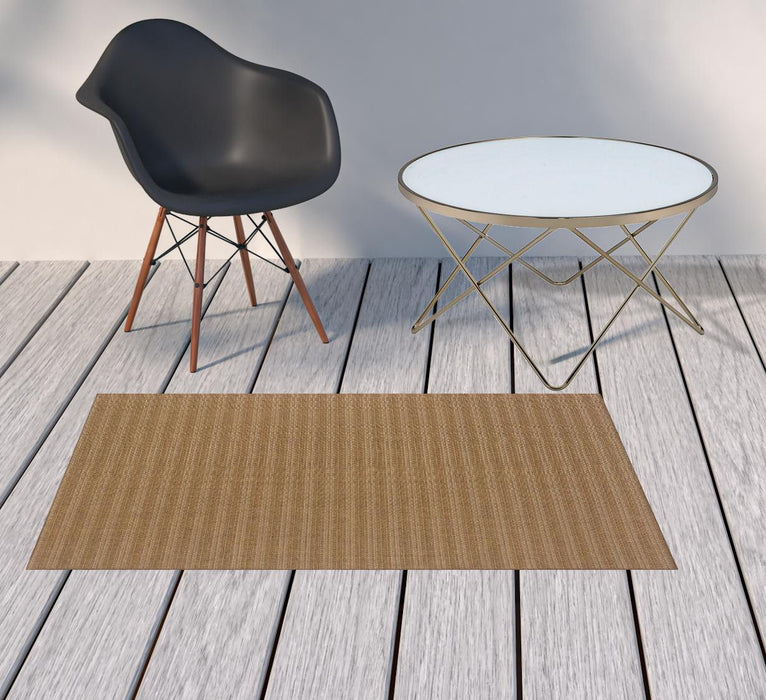 2' X 4' Striped Stain Resistant Indoor & Outdoor Area Rug - Tan