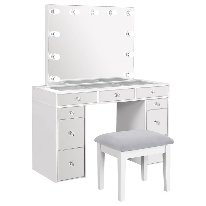Winona - Makeup Vanity Set With Bulb Lit Mirror And Upholstered Stool - White Furniture Max