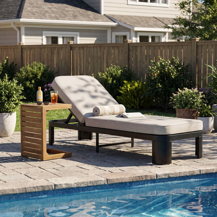 Outdoor Chaise Lounge Set With Side Table, 5 Position Adjustable Patio Recliner Noble House