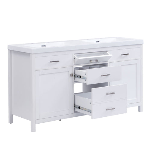 Double Sink Bathroom Vanity With Top, Soft Closing Doors & Drawers, Tip Out Drawer, 2 Cabinet Doors, Adjustable Shelf - White Noble House