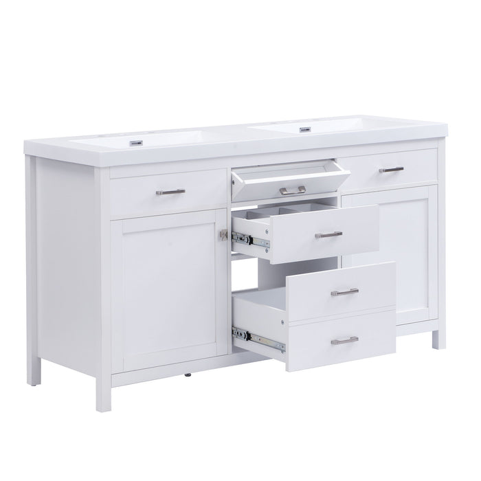 Double Sink Bathroom Vanity With Top, Soft Closing Doors & Drawers, Tip Out Drawer, 2 Cabinet Doors, Adjustable Shelf - White Noble House