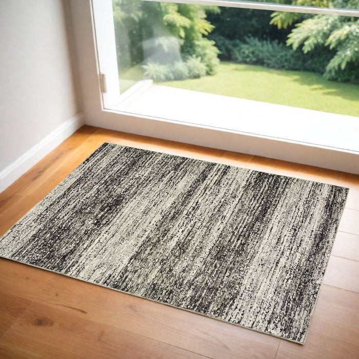 2' X 3' Abstract Power Loom Area Rug - Dark Gray And Ivory