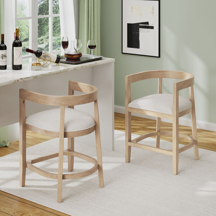 Modern Rubberwood Counter Stool Set With Upholstered Seats Noble House