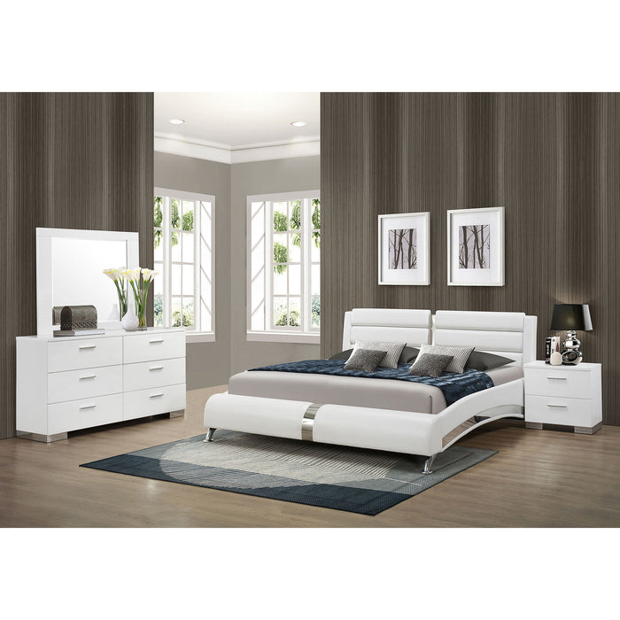 Escalon - 4 Piece Bedroom Set With Paneled Headboard Accents Upholstered - Glossy White Furniture Max