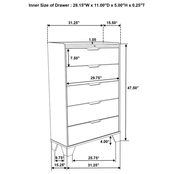 Packard - 5 Drawer Chest - Oak Furniture Max