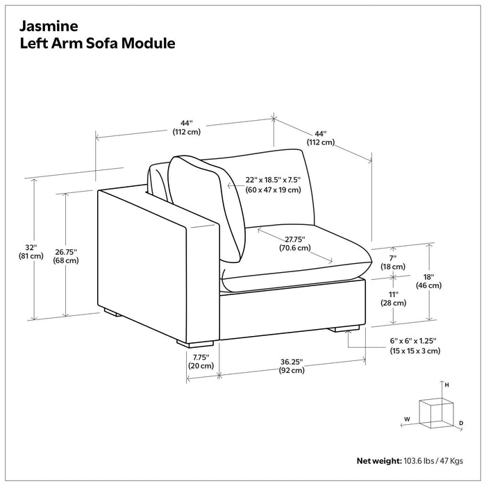 Jasmine - Left Arm Sofa Module - Gray Simpli-Home