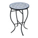 Outdoor Round Side Table With Mosaic Style Top And Curved Iron Legs Noble House