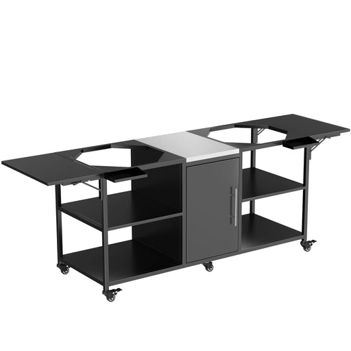 Outdoor Grill Cart For 2 Big Egg - Black / Silver Daily Nest