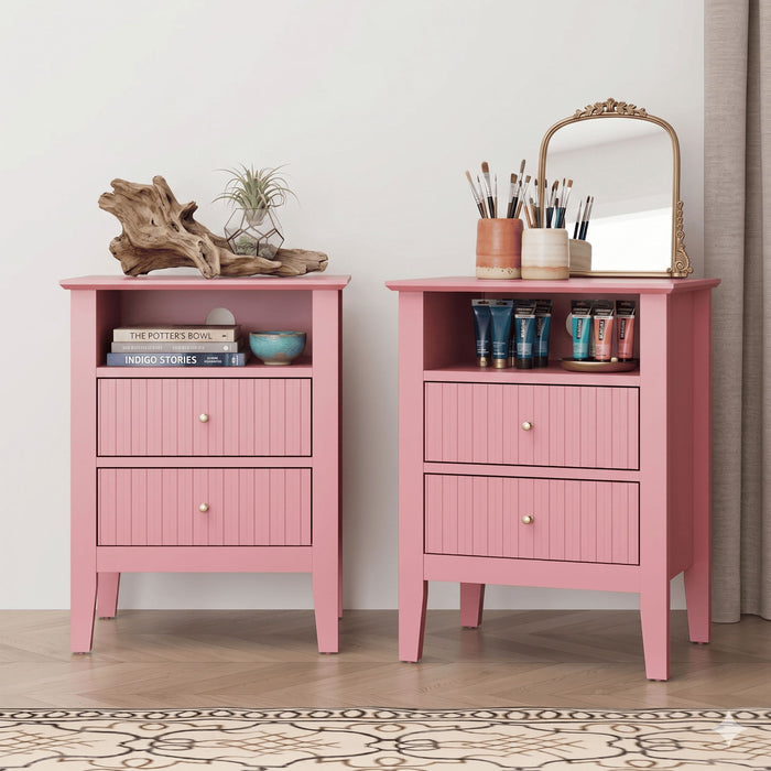 Fluted Nightstand With 2 Drawers Home Essentials