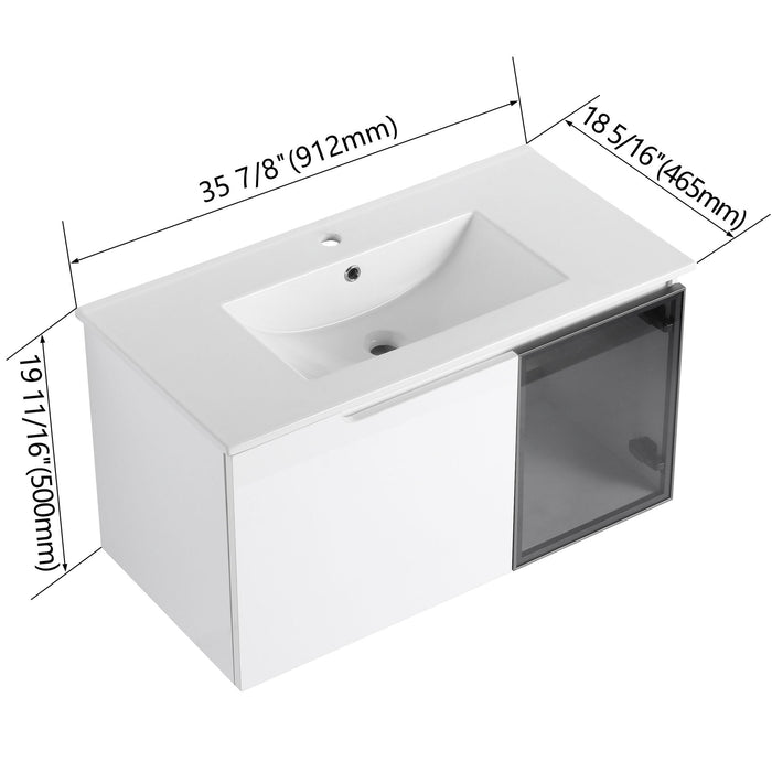 Wall Mounted Bathroom Vanity With Sink, 2 Soft Close Doors, Cabinet & Half Door Home Essentials