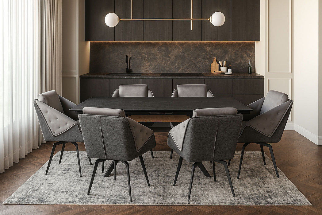 Aurora - 7 Piece Dining Room Set (Dining Table And 6 Chairs) - Grey / Silver / Black Extravaganza Collection