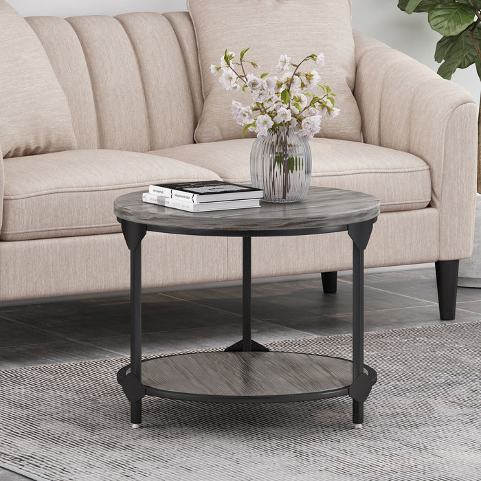 Coffee Table With Wood Patterned Tabletop And Iron Frame - Gray