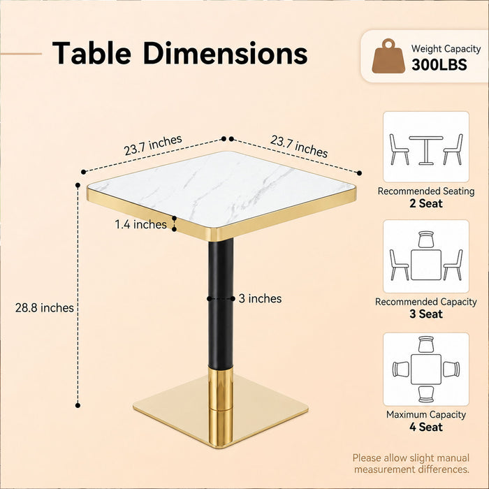 Square Dining Table & Pedestal For Kitchen - Black / Gold / White Home Essentials