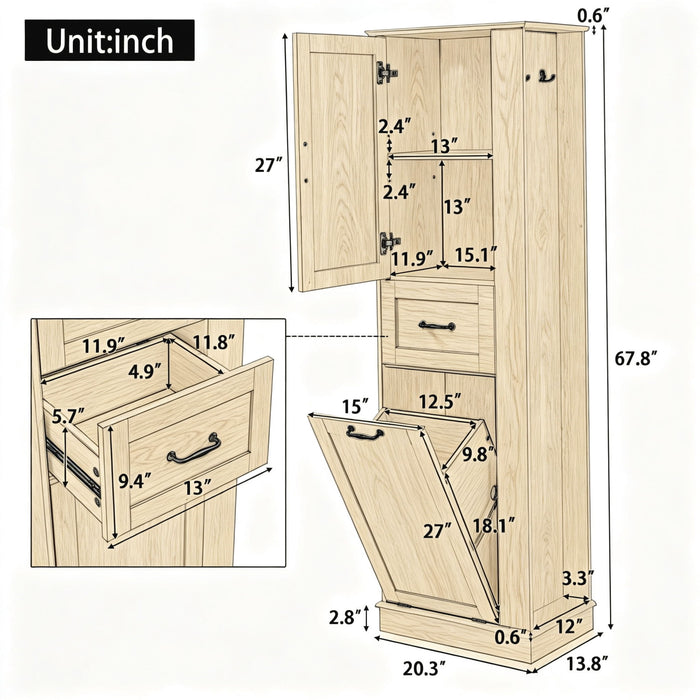 Modern Tall Storage Cabinet With Tilt-Out Compartment, Adjustable Shelves Hearth and Haven