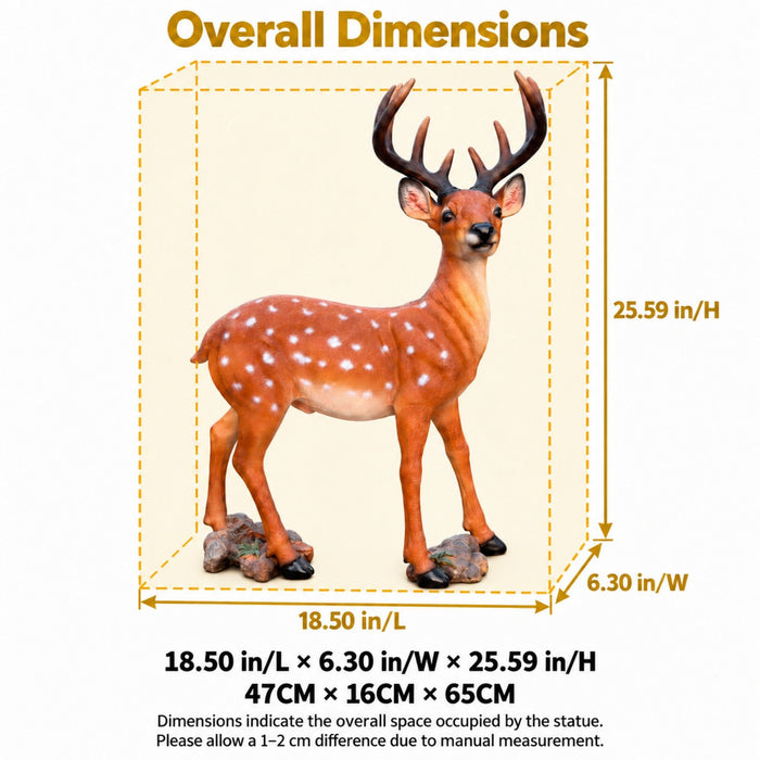 Lifelike Deer Statue With Detachable Antlers, Outdoor Garden Decor - Brown / Yellow Daily Nest
