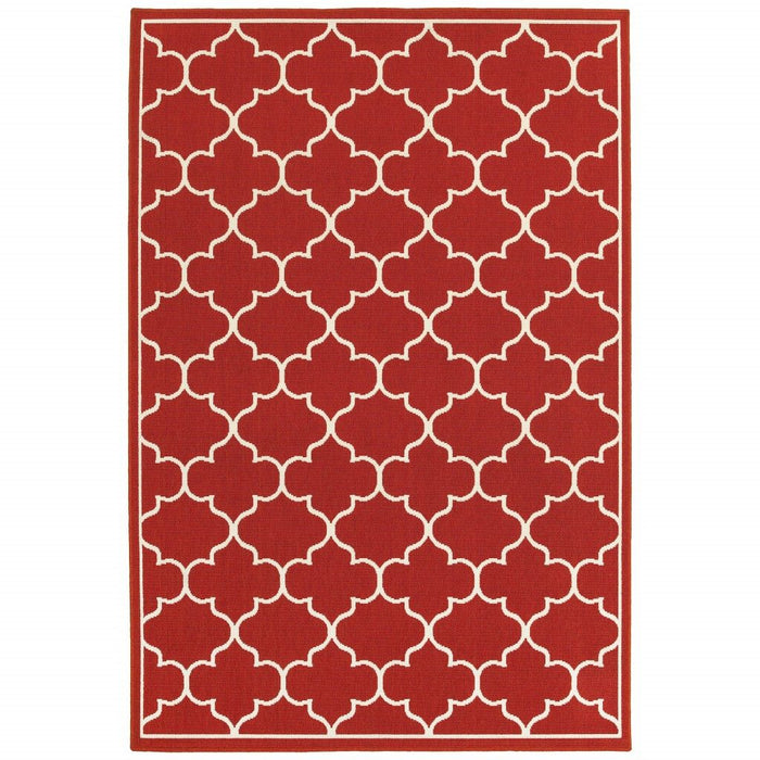 8' X 11' Indoor / Outdoor Area Rug - Red / Ivory