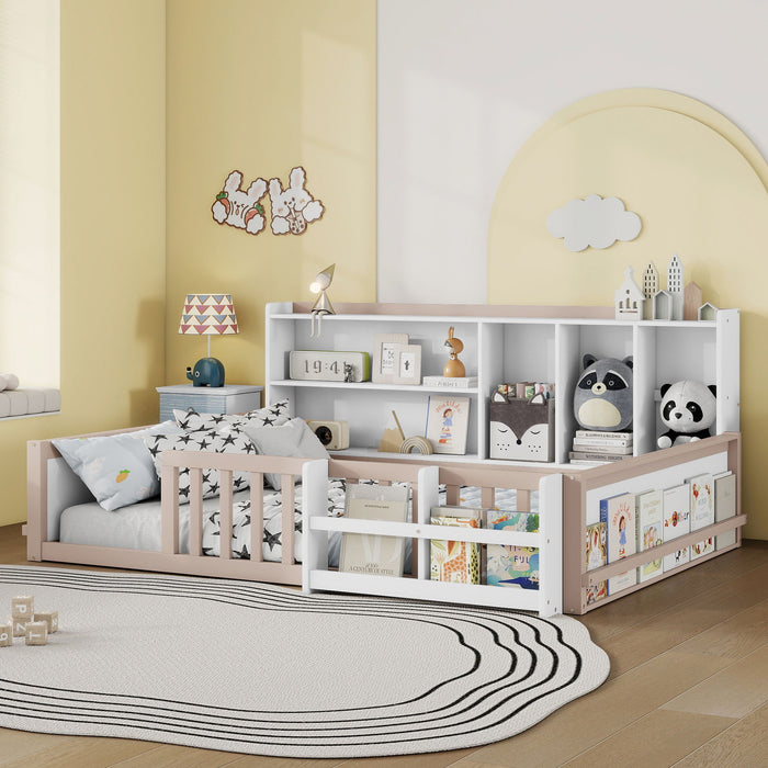 Platform Bed Frame With Guardrail, Storage Shelves & Bookshelf Home Essentials
