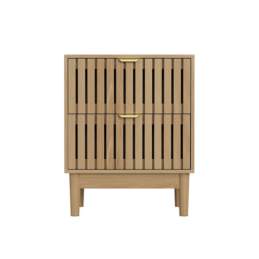 Bedside Table With Grille Design And 2 Drawers, Side Table For Bedroom - Oak Home Essentials