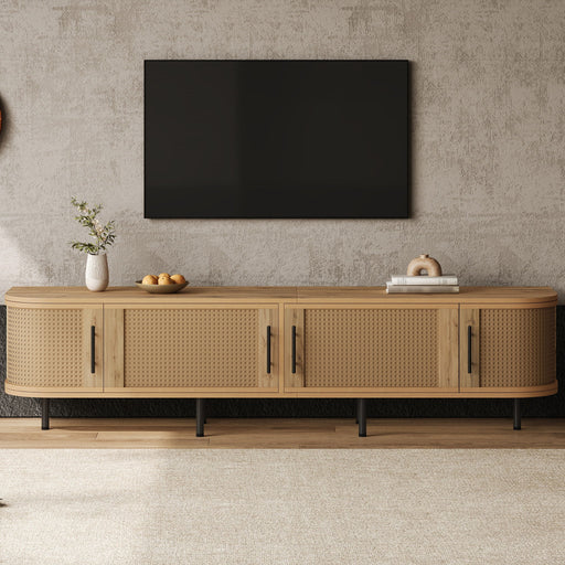 70" TV Stand With Doors, Construction For TVs Up To 80" - Natural Wood Hearth and Haven