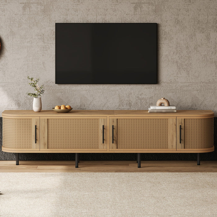 70" TV Stand With Doors, Construction For TVs Up To 80" - Natural Wood Hearth and Haven