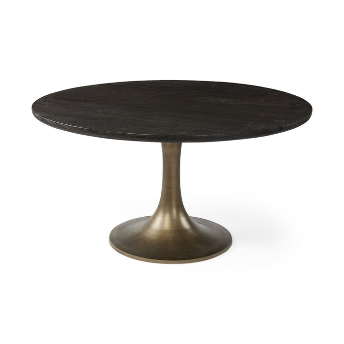 Round Solid Wood Top With Metal Base Dining Table - Brown / Gold