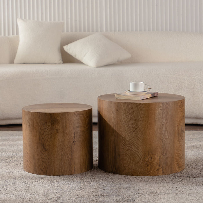 Round Nesting Coffee Table For Small Living Room (Set of 2) - Brown / Wood Home Essentials