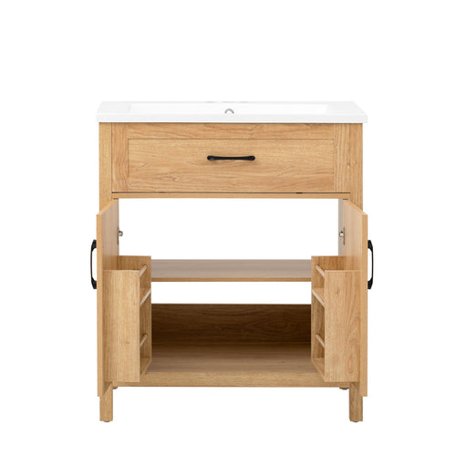 Bathroom Vanity With Sink, Adjustable Shelf & Door Organizers - Walnut Hearth and Haven