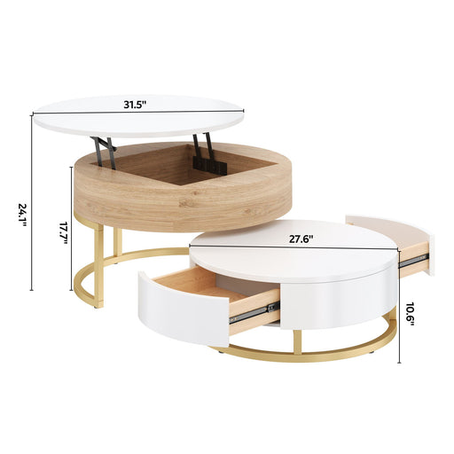 Modern Round Lift-Top Nesting Coffee Tables With 2 Drawers Hearth and Haven